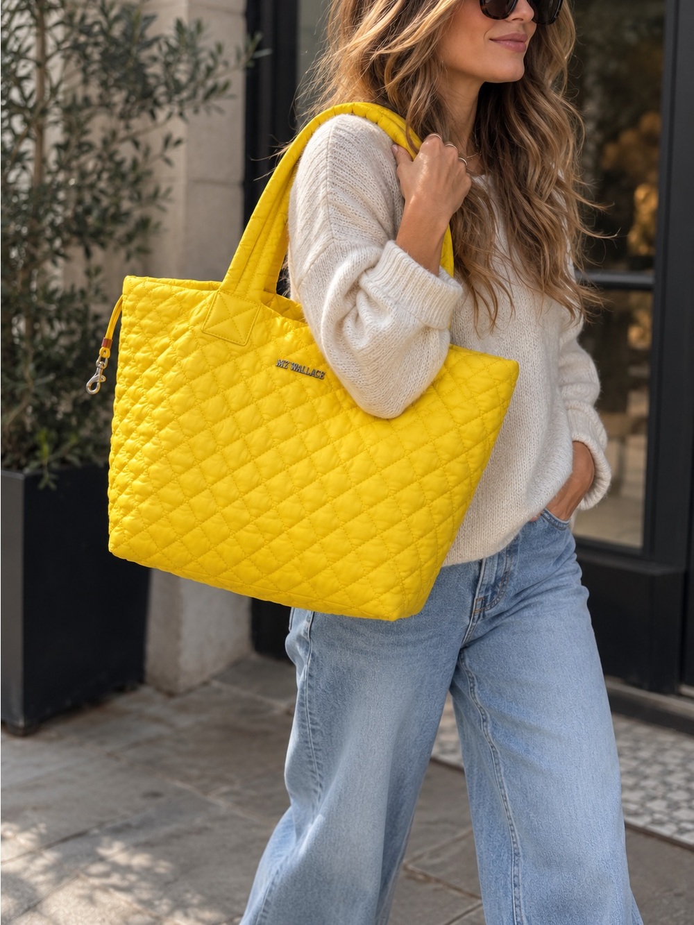 MZ Wallace Medium Metro Tote Yellow Quilted Nylon Lightweight Shoulder Bag